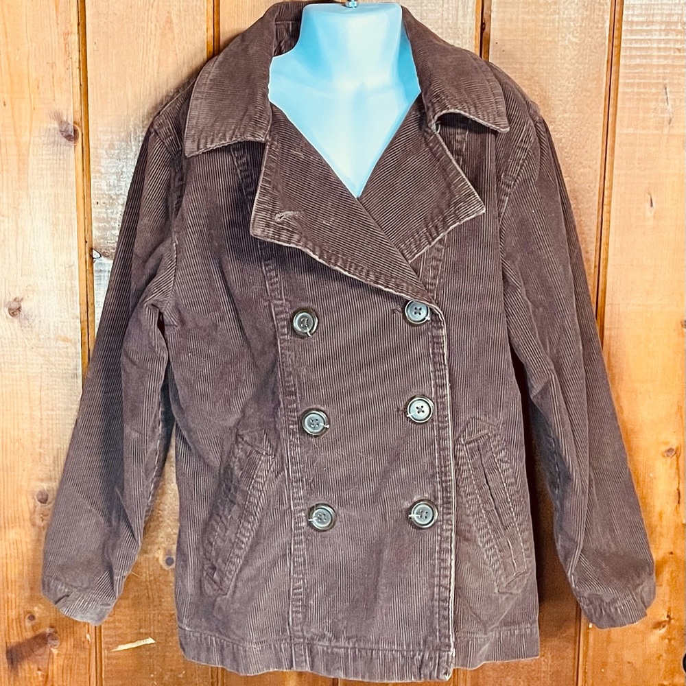GAP Girl's Size Medium Corduroy Peacoat Jacket Brown Cotton Lined Button
